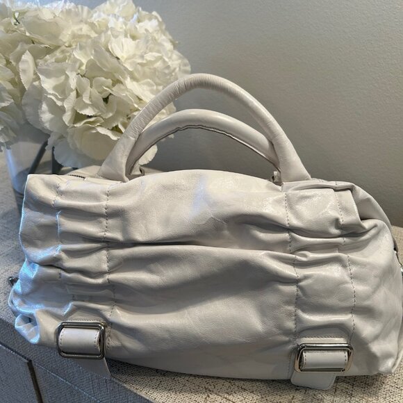 innue Leather Handbag with Ruching in White - Picture 1 of 7